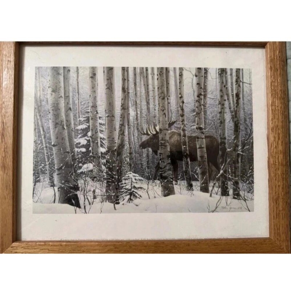 Stephen Lyman "A Walk in the Woods" framed Art Nature Wildlife Moose
